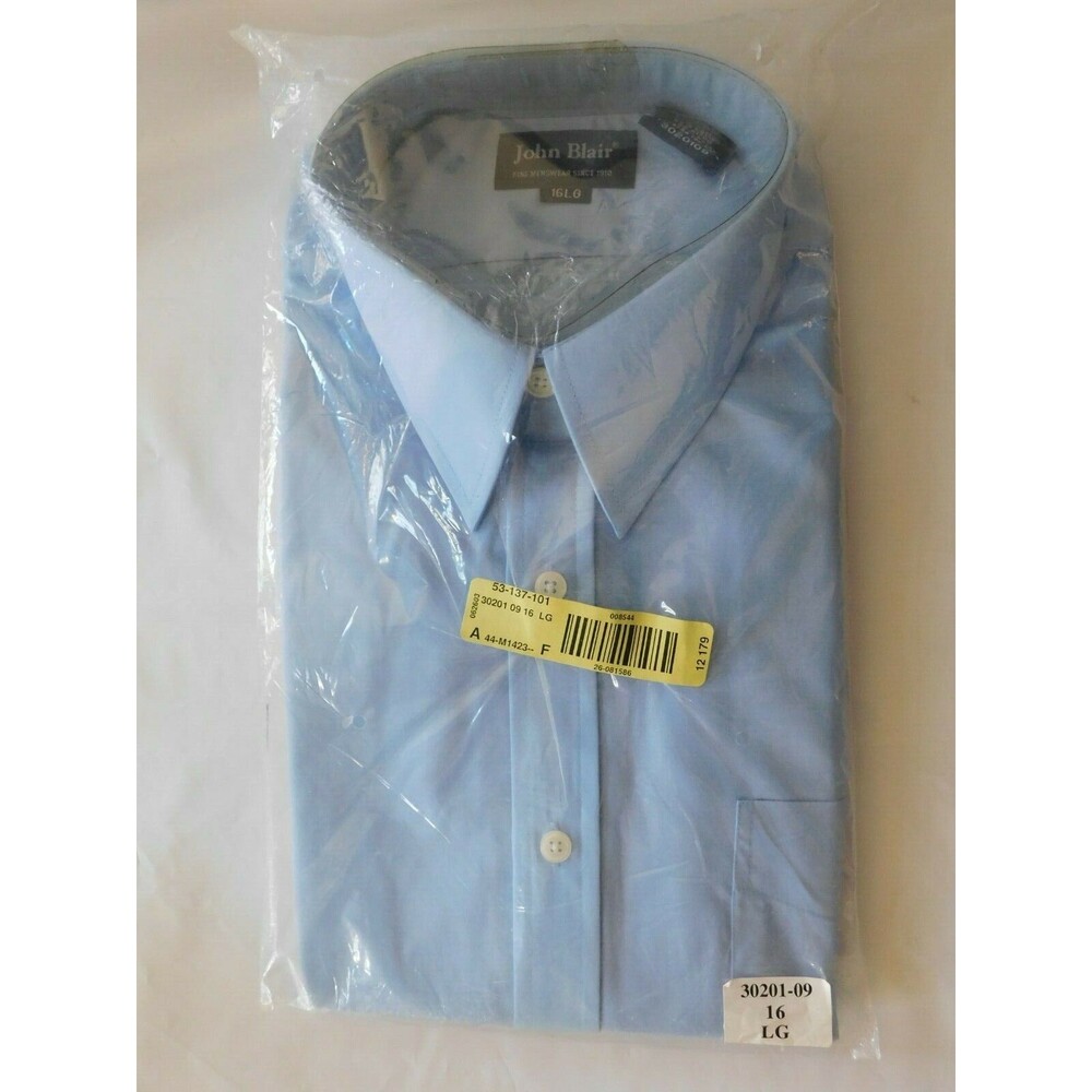 VINTAGE John Blair Mens Blue BUTTON DRESS SHIRT Long SLEEVE NOS Size 16